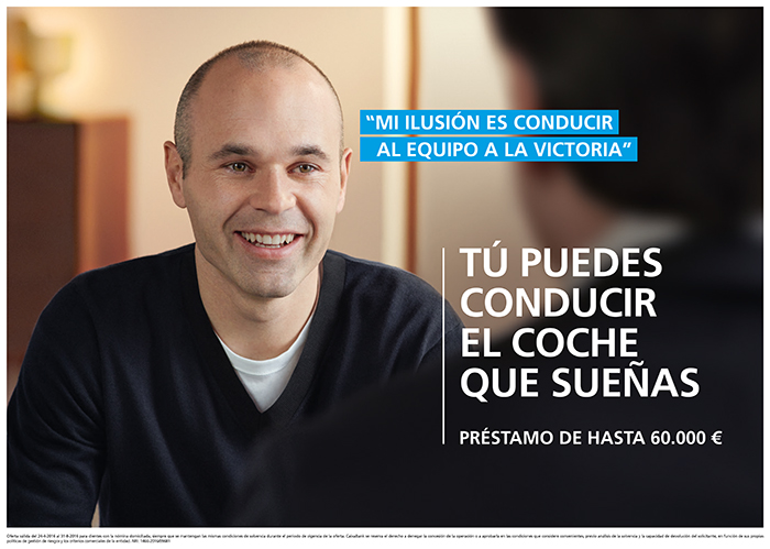 Imagen promocional con el texto: Mi ilusion es conduciar al equipo a la victoria, u puedes conducir el coche que sueñas, préstamo de hasta 60.000€